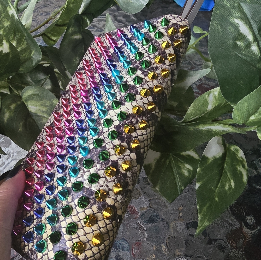 Authentic Christian Louboutin Multicolor Studded Wallet Or Clutch
